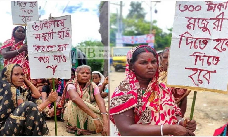 চা–শ্রমিকদের কাজে ফেরার অনুরোধ জানাচ্ছেন চা–শ্রমিক ইউনিয়নের জেলা প্রশাসক