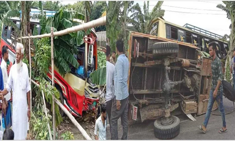 বরিশালে বাস ট্রলির মুখোমুখি সংঘর্ষ